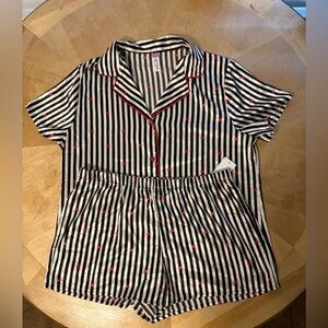 Women’s Striped Pajama Set with Red heart Accents